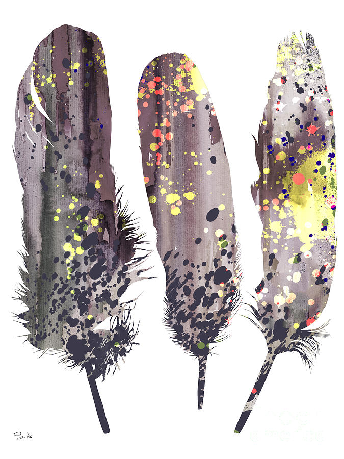 Feather Painting - Feathers by Watercolor Girl