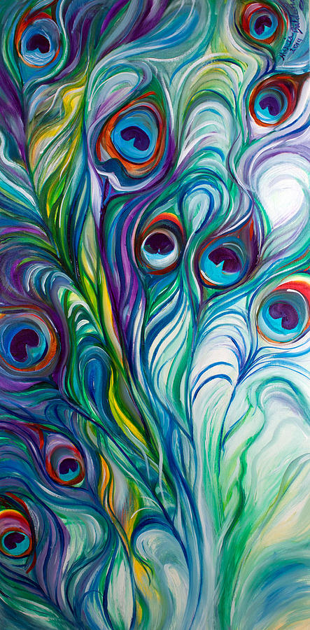 Abstract Painting - Feathers Peacock Abstract by Marcia Baldwin