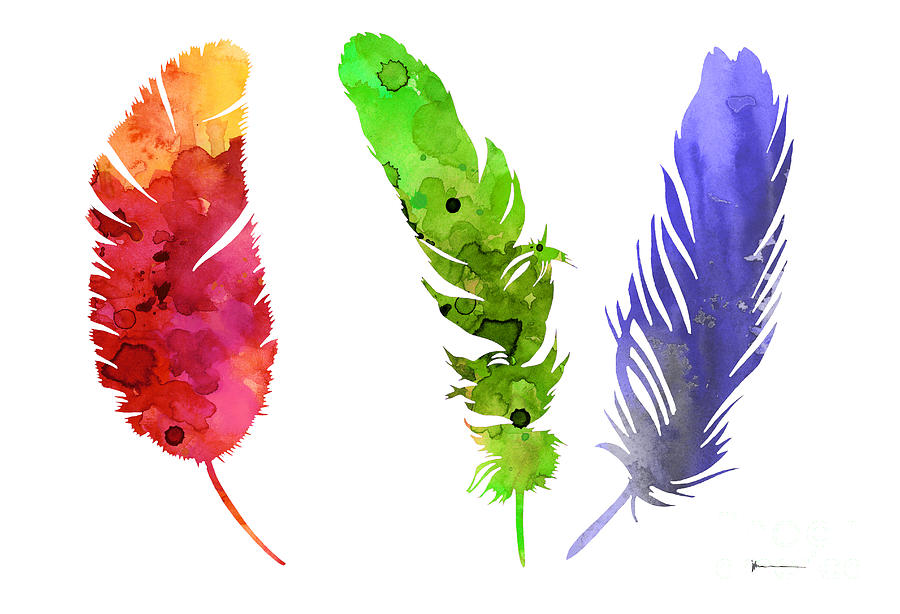 Feather Painting - Feathers silhouette painting watercolor art print by Joanna Szmerdt