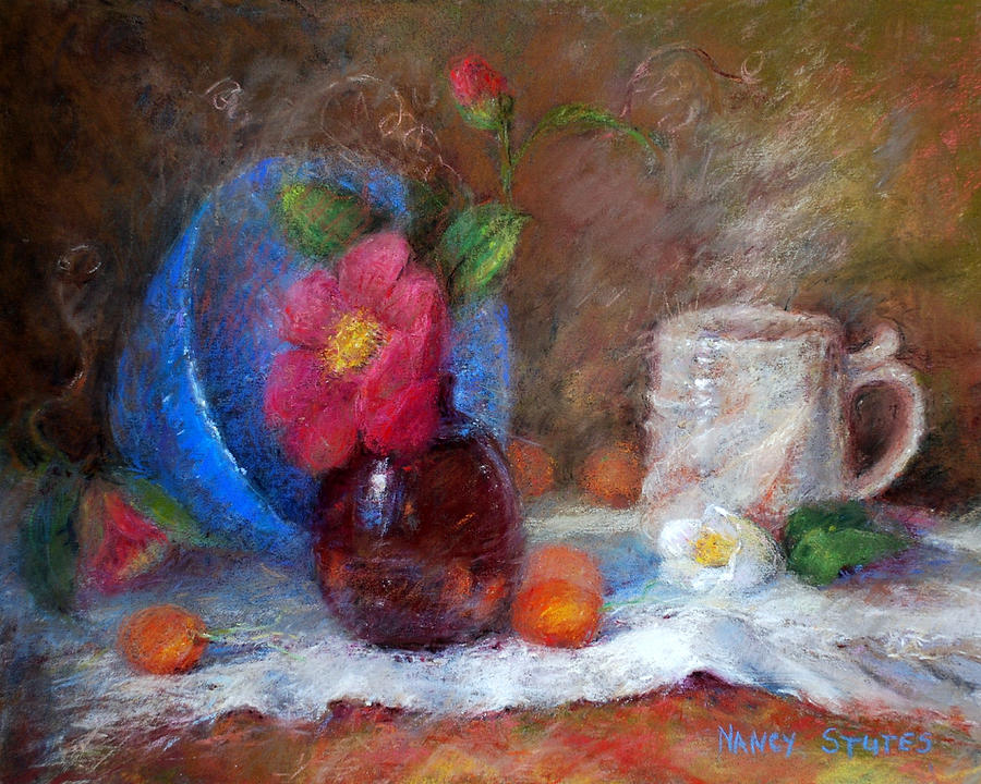 Still Life Drawing - Featured Blue Bowl   by Nancy Stutes