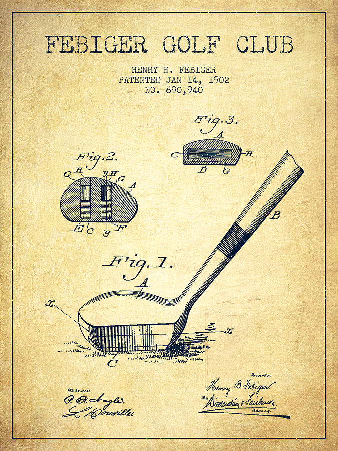 Febiger Golf Club Patent Drawing From 1902 - Vintage Digital Art