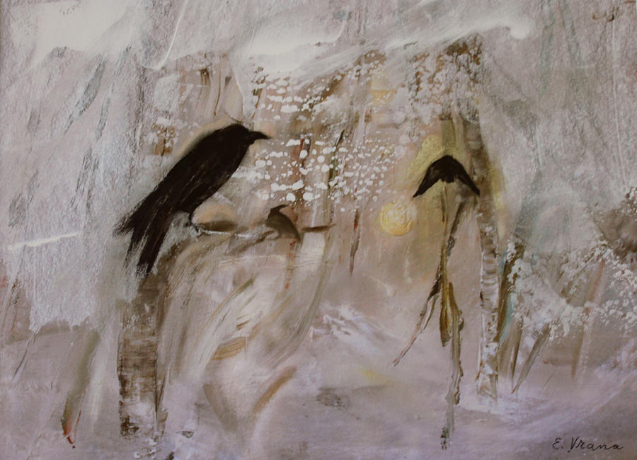 Bird Painting - February   Crow Moon  Shawnee Tribe by Ethel Vrana