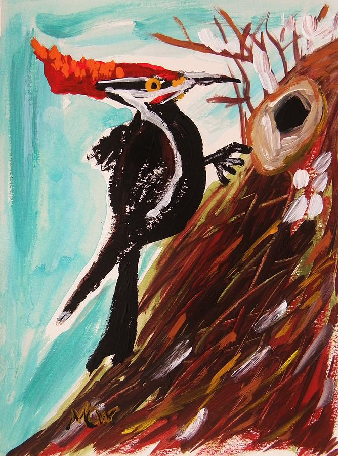 February Pileated Woodpecker Painting by Mary Carol Williams