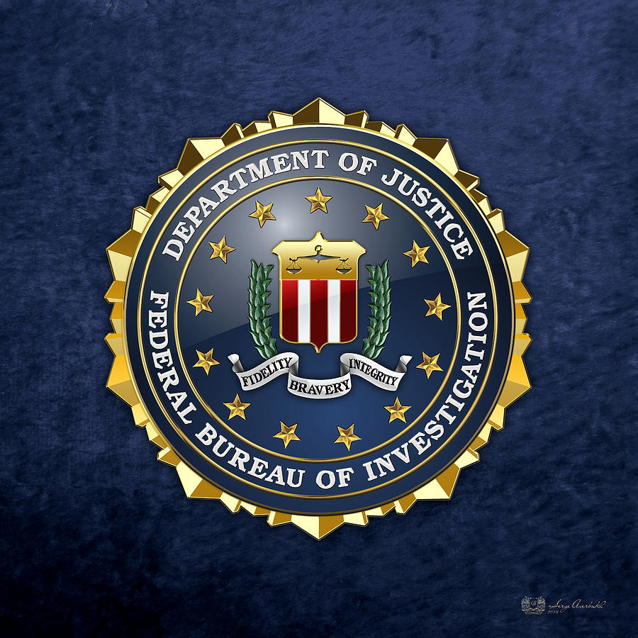 Federal Bureau of Investigation - F B I Emblem on Blue Velvet Digital Art by Serge Averbukh
