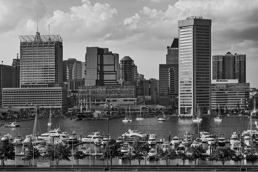 Federal Hill View To The Baltimore Skyline BW Photograph by Susan Candelario