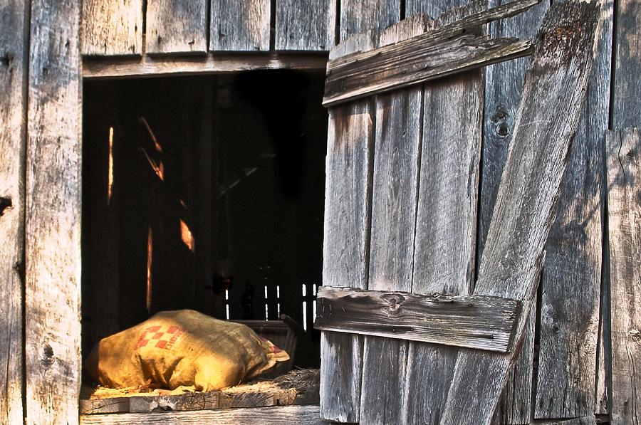 Feed Sack in Barn Loft Opening Photograph by Greg Jackson