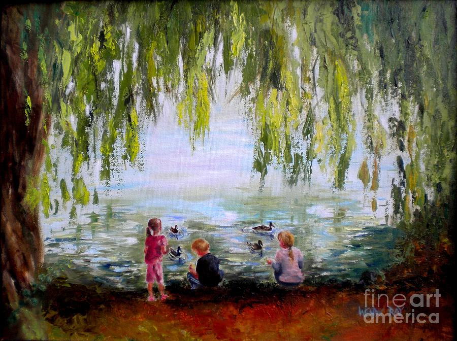 Feeding Ducks at Fort Dent Park Painting by Wendy Ray