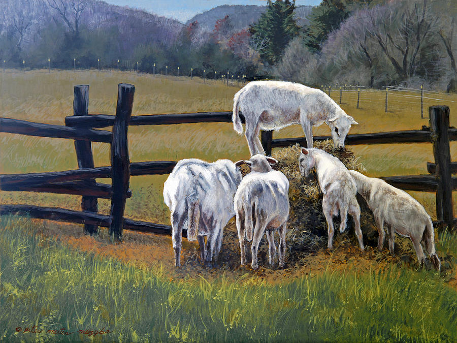 Sheep Painting - Feeding Frenzy by Peter Muzyka
