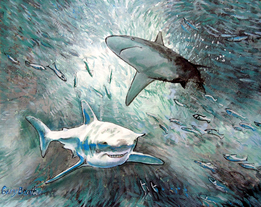 Feeding Sharks Painting by Gary Beattie