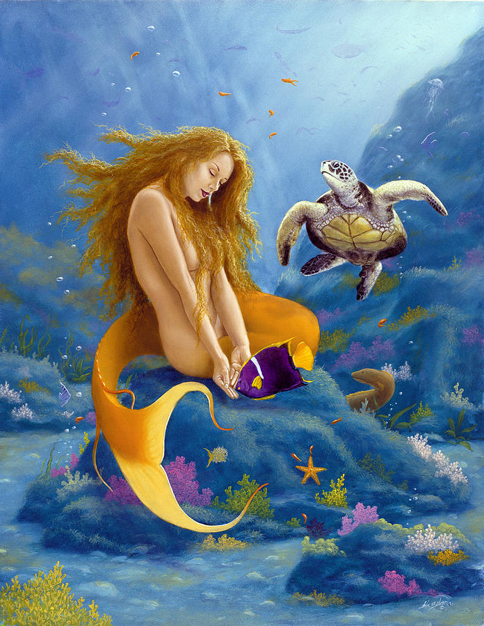 Seahorse Painting - Feeding the fishes by John Silver