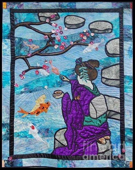 Applique Tapestry - Textile - Feeding time by Dolores Fegan Applique Tapestry - Textile - Feeding time by Dolores Fegan