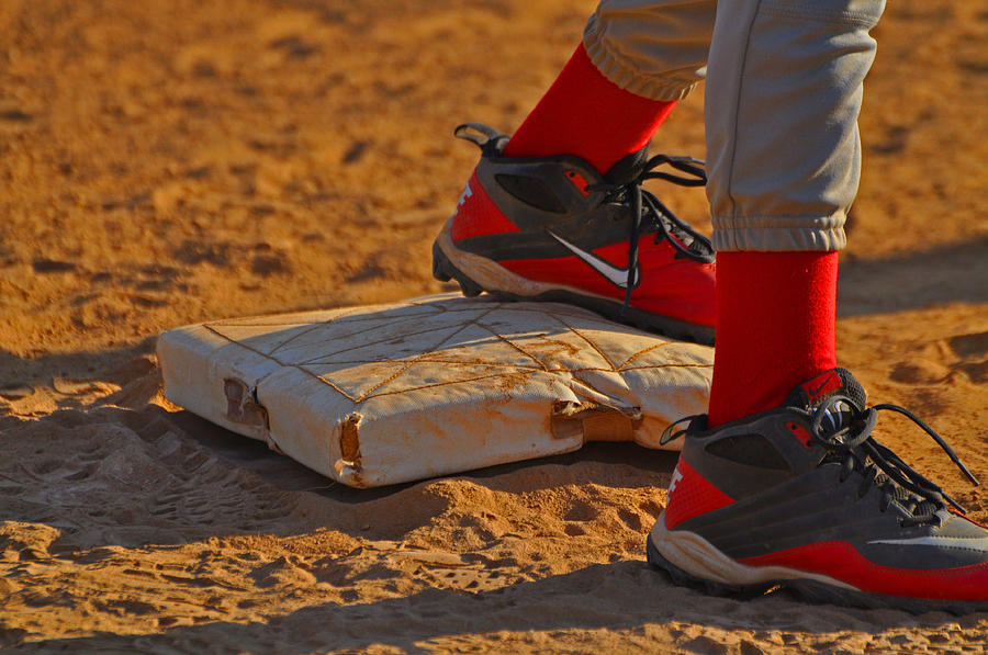 Baseball Photograph - Feet on Base by Peter  McIntosh