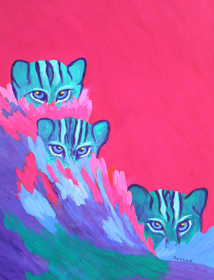 Feline Fishers Painting by Margaret Saheed
