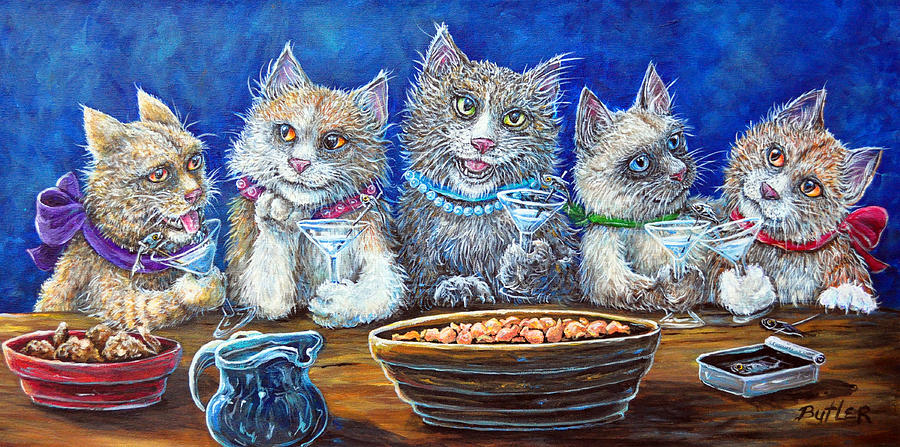 Felines After Five Painting by Gail Butler