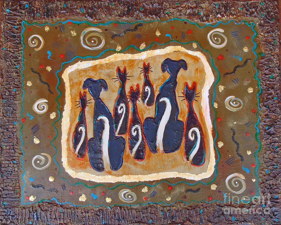 Felines and Fidos Painting by Phyllis Howard