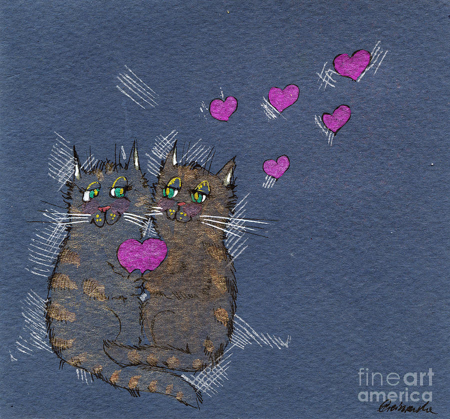 Felines in love Drawing by Ang El