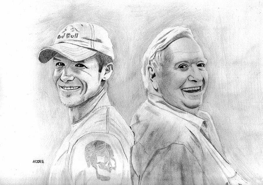 Felix Baumgartner and Joe Kittinger Drawing by Pat Moore