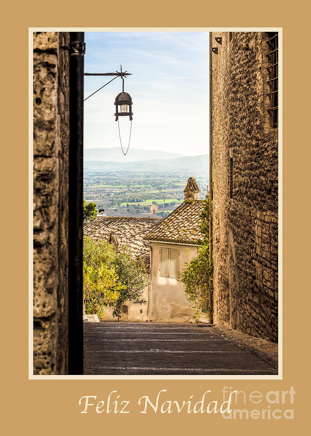 Holiday Photograph - Feliz Navidad with Valley Outside Assisi by Prints of Italy