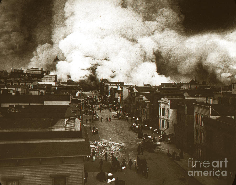 San Francisco Photograph - Fell Street burning San Francisco California  April 18 1906 by Monterey County Historical Society