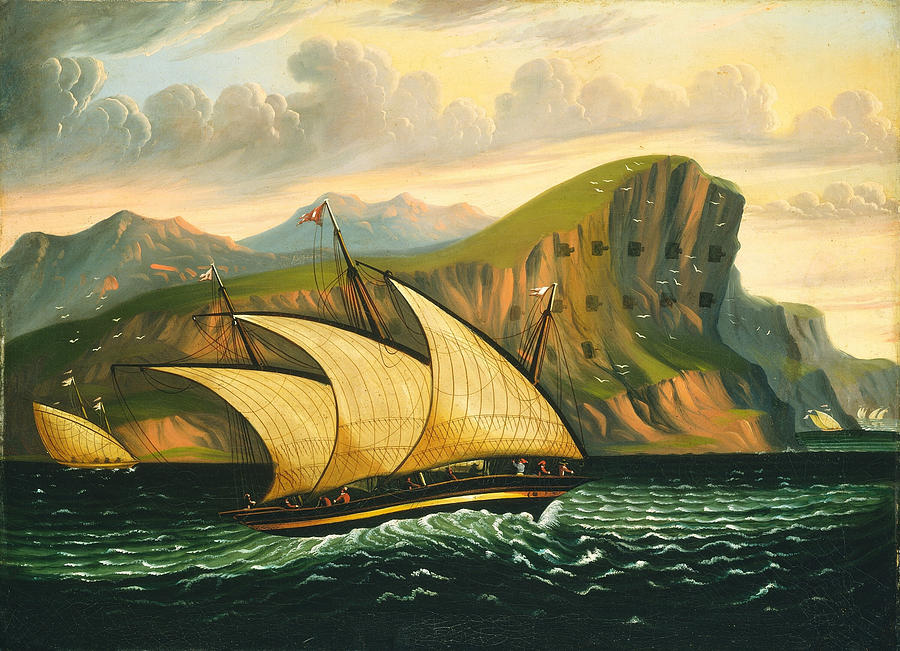 Felucca off Gibraltar Painting by Thomas Chambers