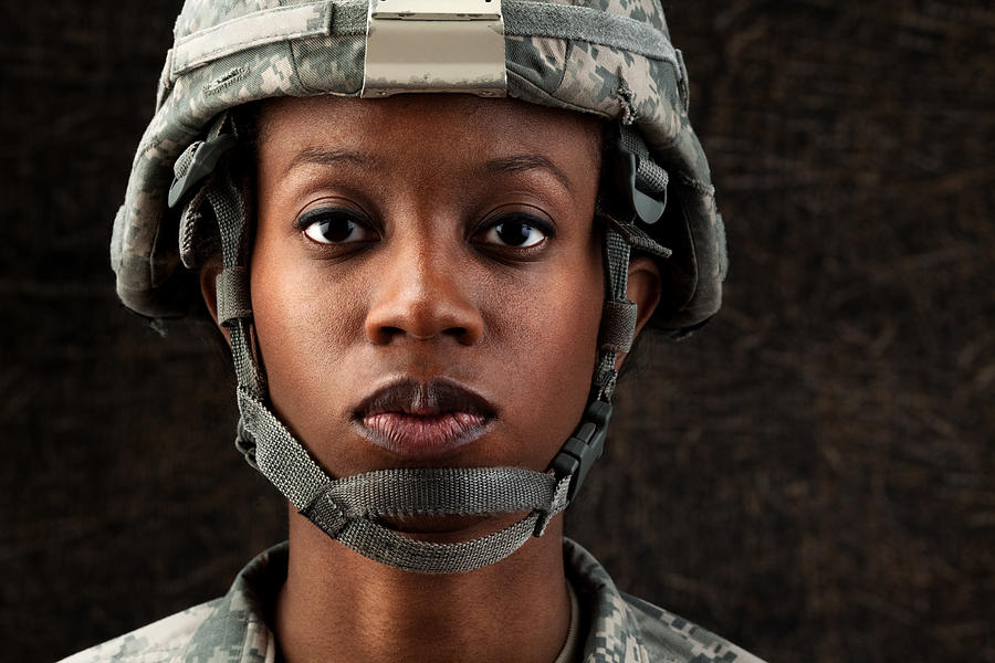 Female African American Soldier Series: Against Dark Brown Background Photograph by DanielBendjy
