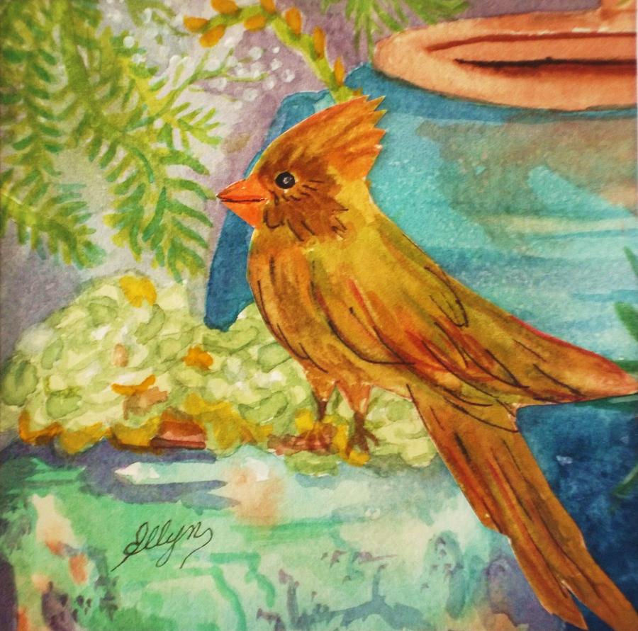 Female Cardinal and Succulents Painting by Ellen Levinson