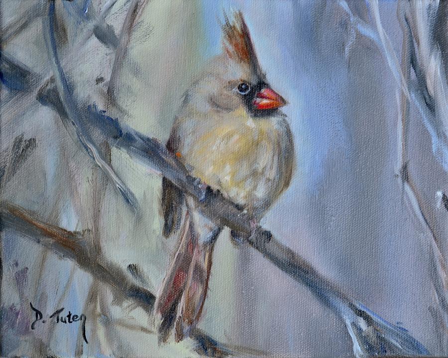 Female Cardinal Painting by Donna Tuten