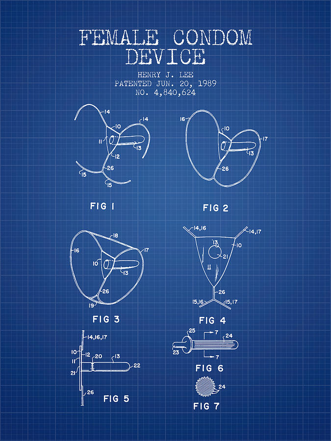 Vintage Digital Art - Female Condom Device patent from 1989 - Blueprint by Aged Pixel