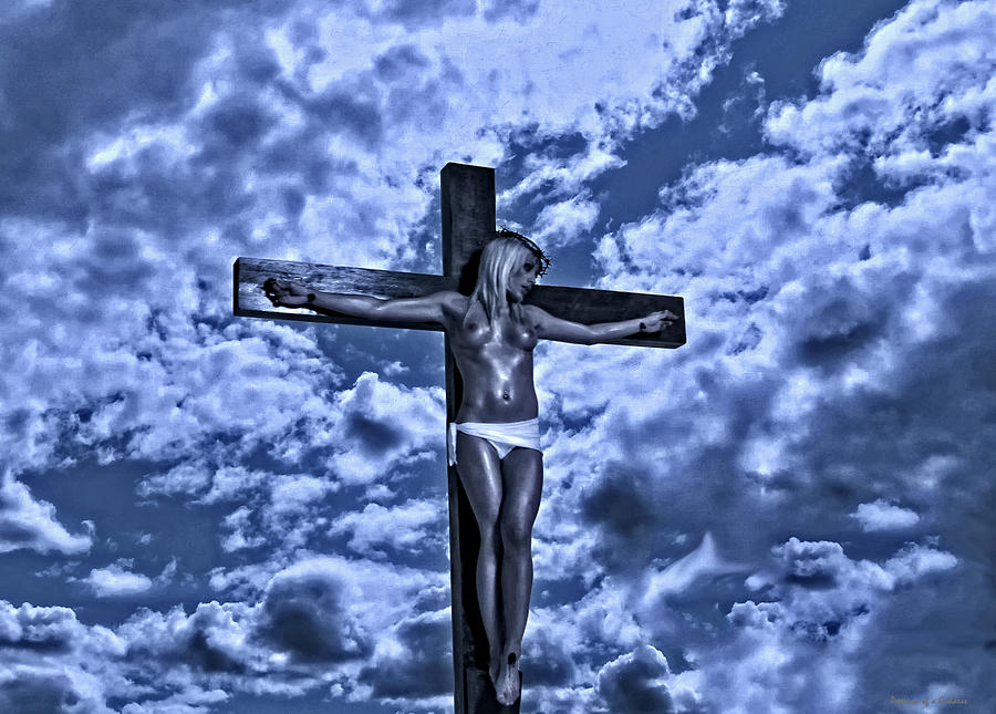 Landscape Photograph - Female crucifixion in blue by Ramon Martinez