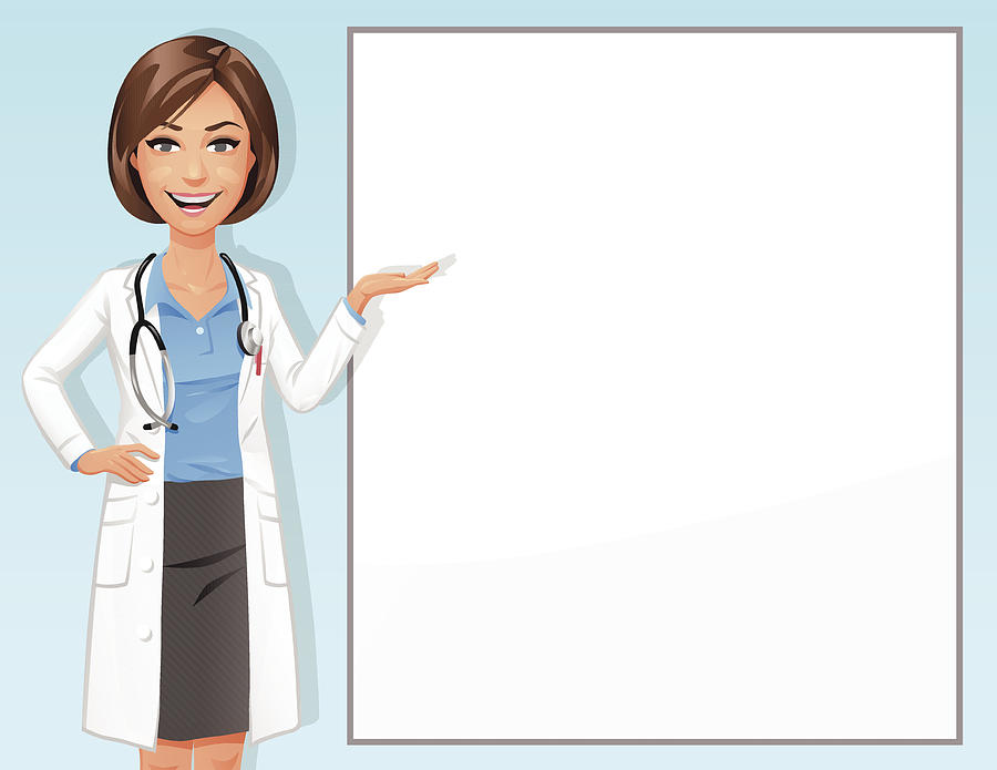 Female Doctor In Front Of Blank Sign Drawing by Kbeis