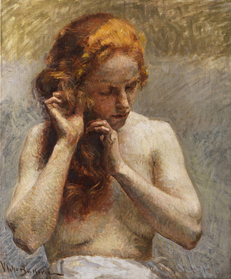 Female half nude Painting by Vlaho Bukovac