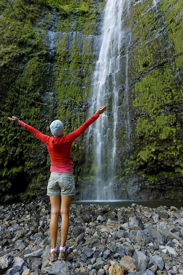 Female Hiker at Waterfall Photograph by M Swiet Productions