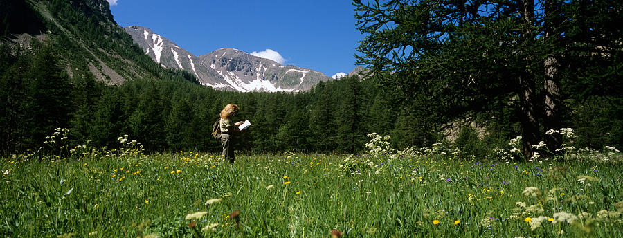 Spring Photograph - Female Hiker Holding A Map by Panoramic Images