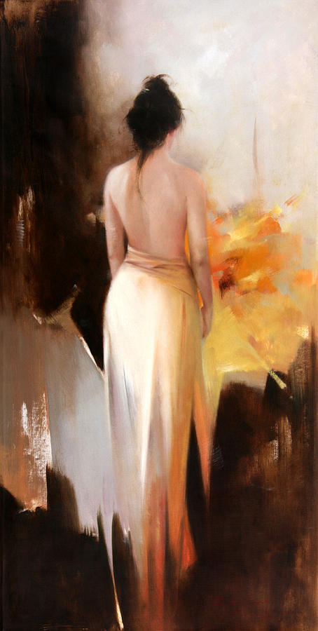 Nude Painting - Female In Yellow Dress Standing Half Naked by Unknown