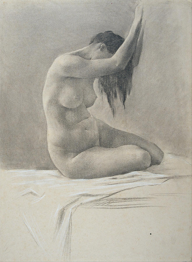 Charcoal Drawing - Female Nude by Josep Llimona i Bruguera