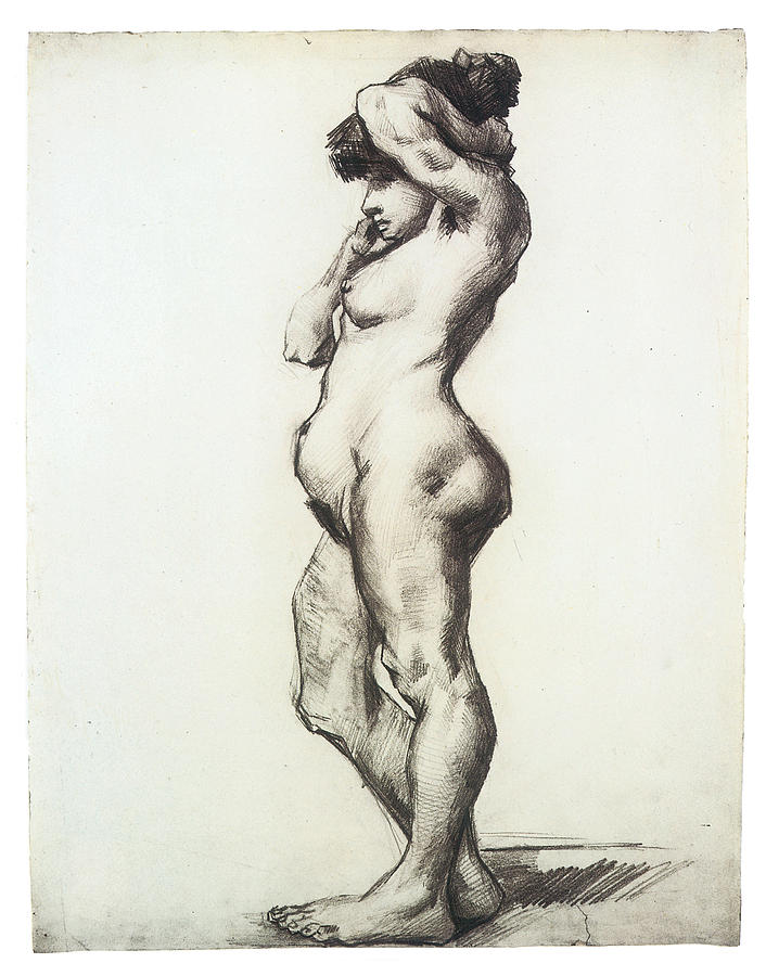 Vincent Van Gogh Drawing - Female Nude Standing Seen From the Side by Vincent Van Gogh