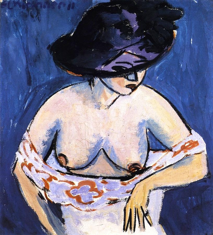Female Nude with Hat Painting by Ernst Ludwig Kirchner