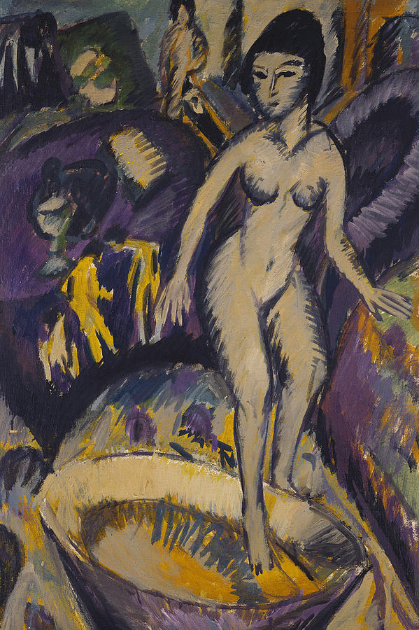 Abstract Painting - Female Nude with Hot Tub by Ernst Ludwig Kirchner