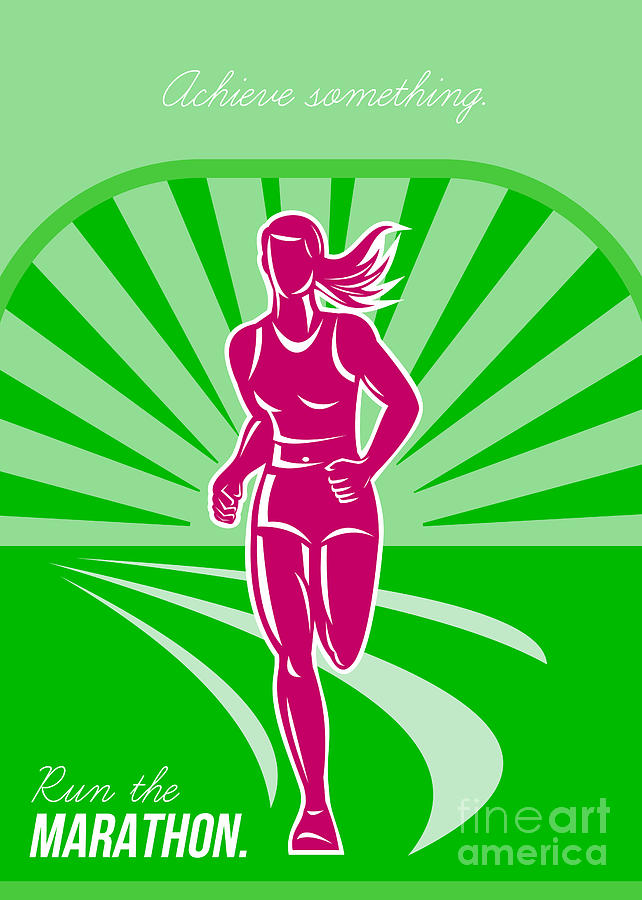 Sports Digital Art - Female Run Marathon Retro Poster by Aloysius Patrimonio