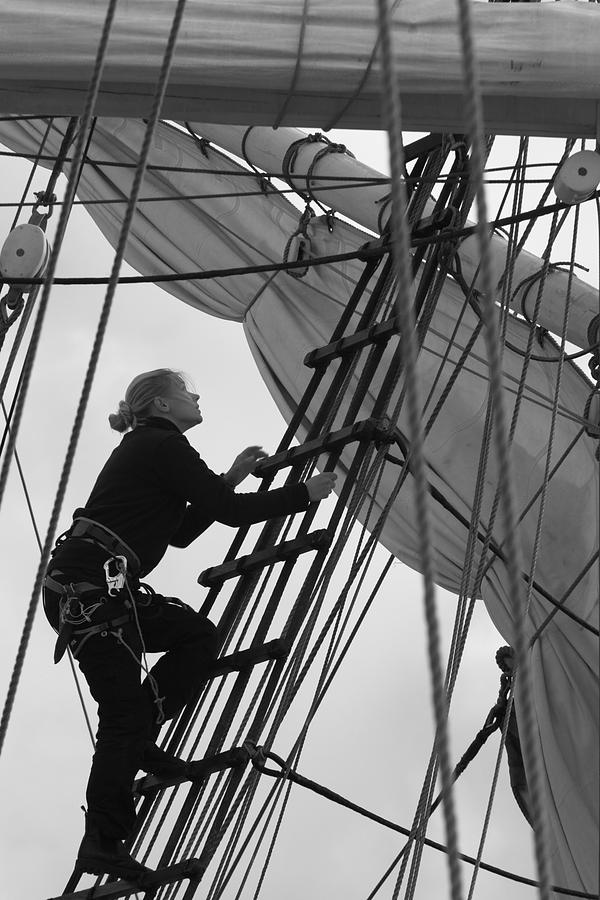 Female sailor in the rigging - monochrome Photograph by Ulrich Kunst And Bettina Scheidulin