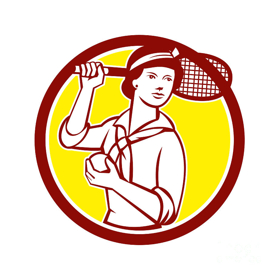 Tennis Digital Art - Female Tennis Player Racquet Vintage Circle Retro by Aloysius Patrimonio