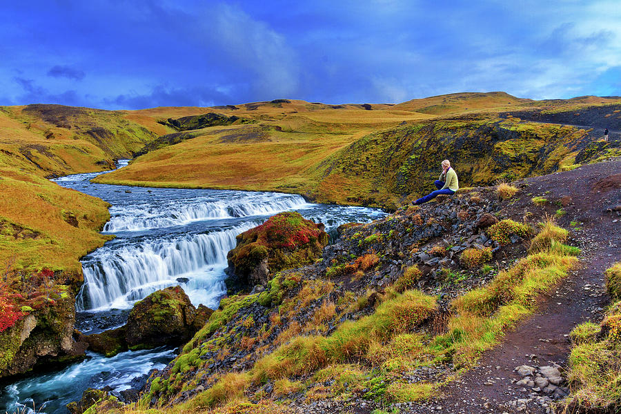 Female Tourist Gazes At Waterfall In Photograph by Anna Gorin