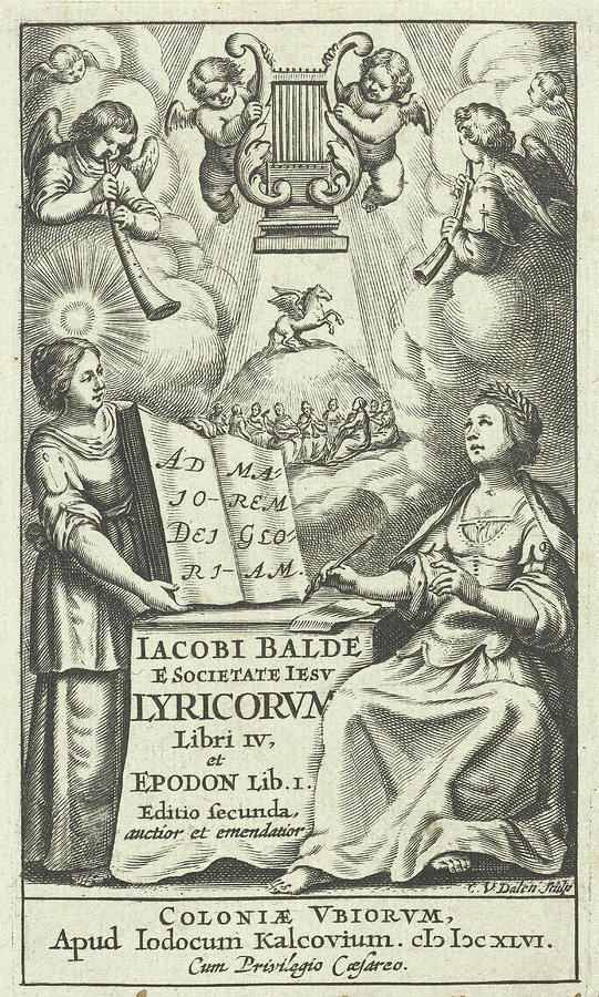Music Drawing - Female Writes And Draws Inspiration From Muses While Angels by Cornelis Van Dalen (i) And Jost Kalckhoven
