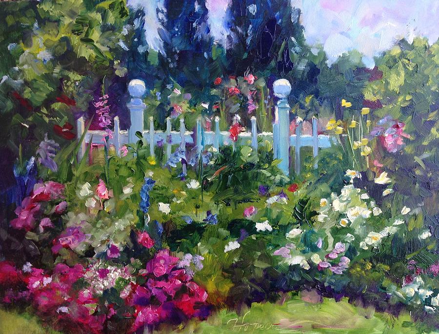 Fence Flowers Painting by Carol Hopper