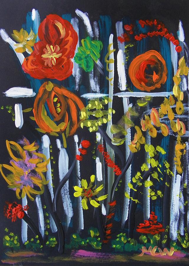 Fence Flowers Painting by Mary Carol Williams