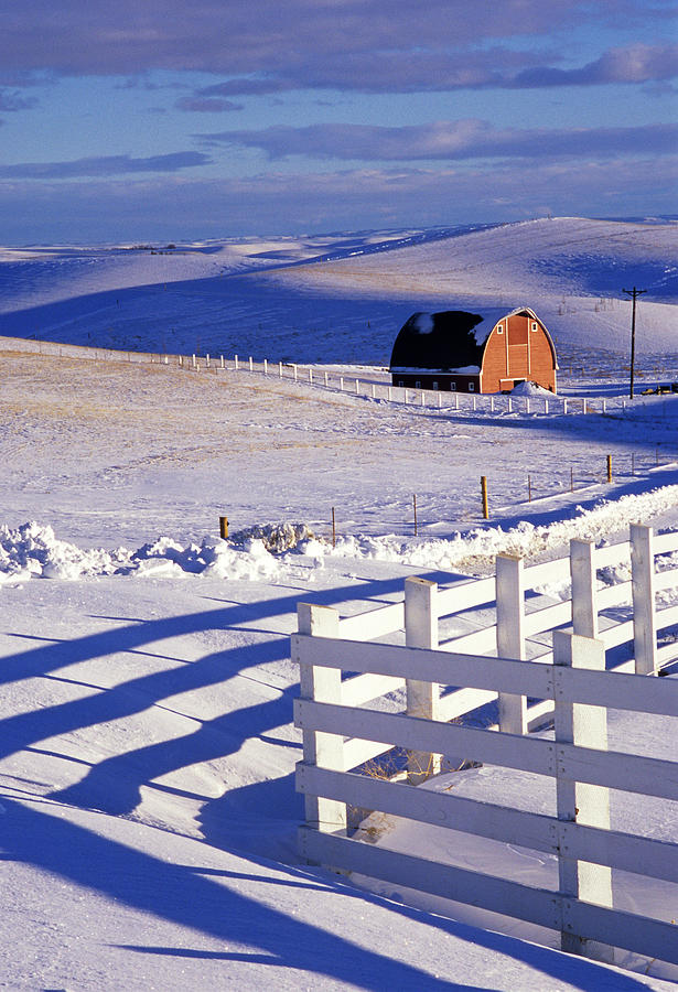 Winter Photograph - Fenced Barn by Latah Trail Foundation