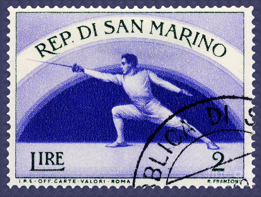 Fencing on San Marino Stamp Photograph by Phil Cardamone