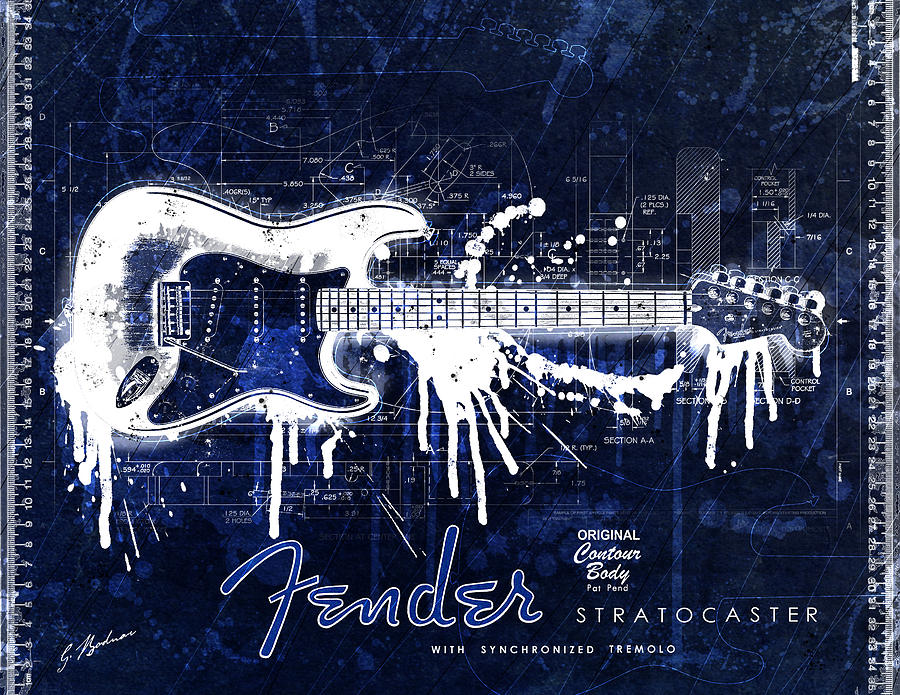Fender Blueprint Washout Digital Art by Gary Bodnar
