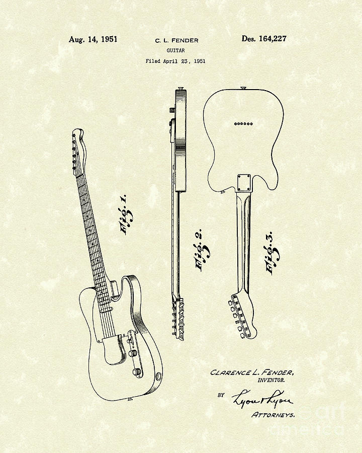 Fender Guitar 1951 Patent Art by Prior Art Design