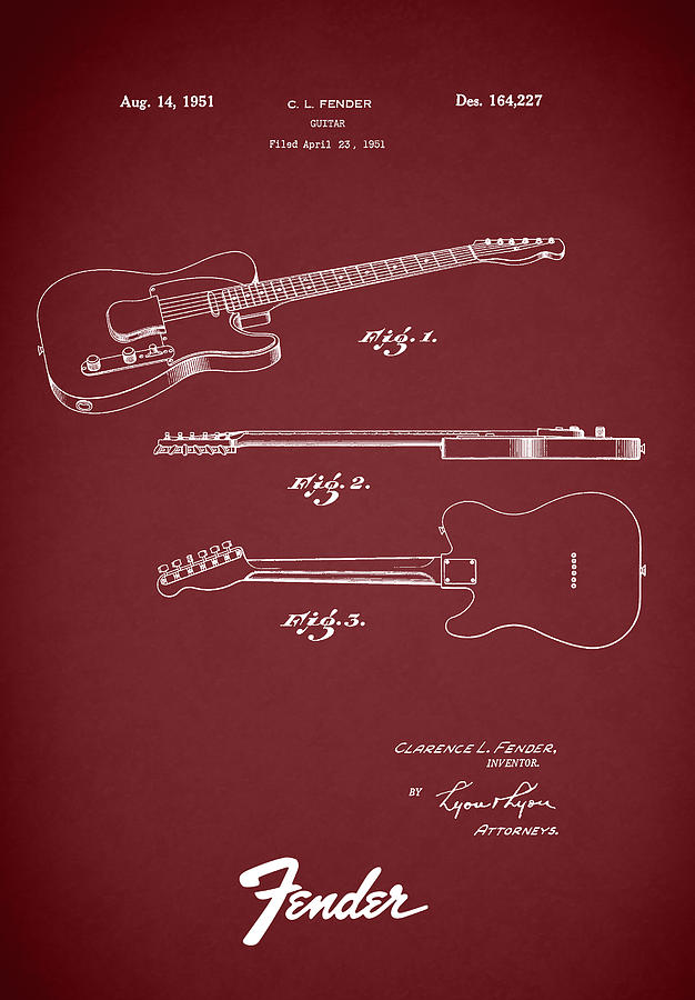 Guitar Photograph - Fender Guitar Patent 1951 by Mark Rogan